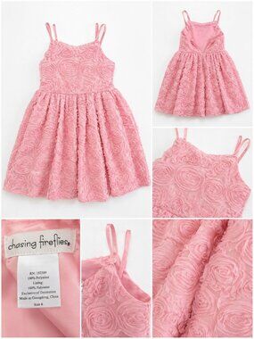 Chasing Fireflies Pink Rosette Party Dress Girls Size 6 Special Occasion